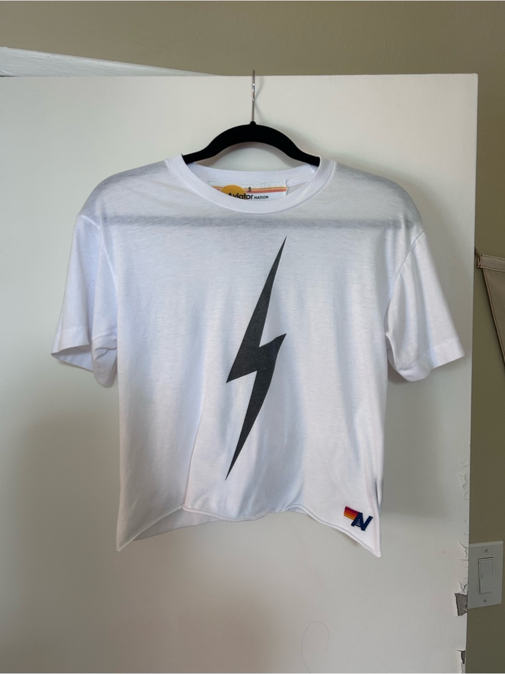 Aviator Nation White Tee with Black Lightning Graphic - Picture 3 of 5